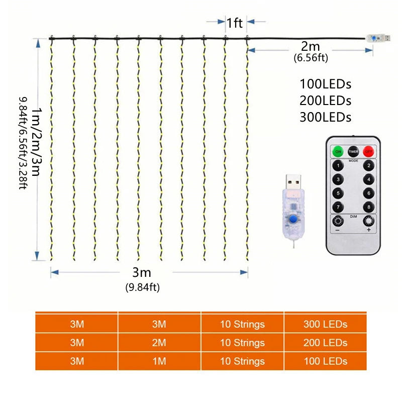 Christmas Lights LED Fairy String Curtain Lights 8 Mode Remote USB Festoon Christmas Decor For Home Holiday New Year Lamp