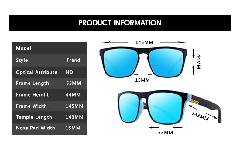 Fashion Square Polarized Sunglasses Men Vintage Plastic Male Sun Glasses Women Stylish Black Sport Shades UV400