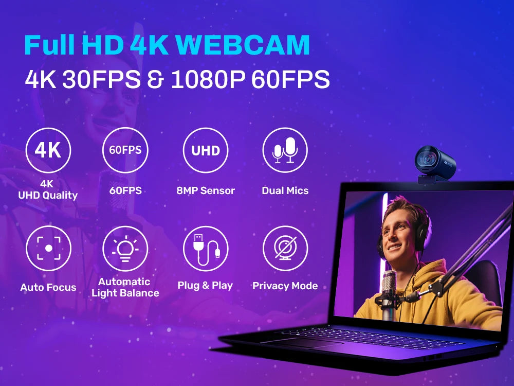 网络摄像头 4K 流媒体网络摄像头 1080P 60FPS USB 摄像头 EMEET S600 自动对焦直播摄像头带麦克风适用于 Tiktok/YouTube