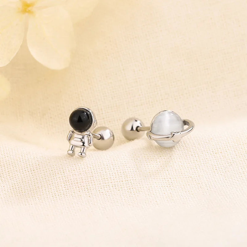 Trendy Silver Screw Back Helix Stud Earrings with Sparkling Cubic Zirconia by Bulbusbow