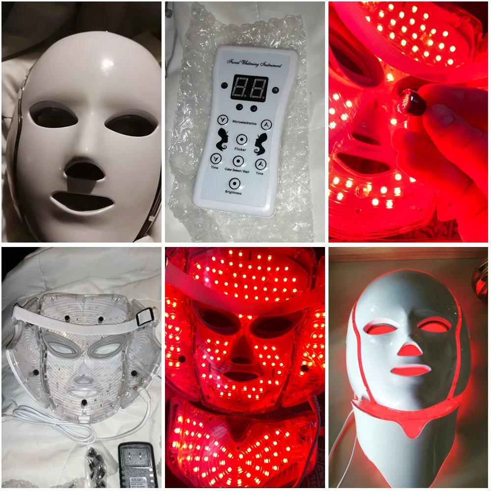 7 Color LED Facial Mask w/ Neck Face Care Treatment Beauty Anti Acne Korean Photon Therapy Face Whiten Skin Rejuvenation Machine