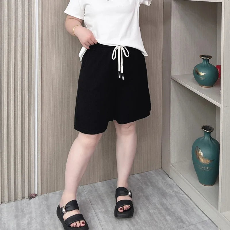 Summer New Wide Leg Shorts Women Plus Size Elastic High Waist Drawstring Loose Thin Casual A-line Hot Pants