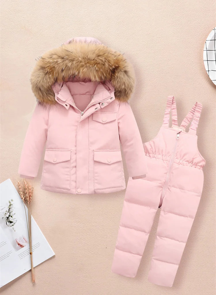 Parka Real Fur Hooded Boy Baby Overalls Winter Down Jacket Warm Kids Coat Child Snowsuit Snow toddler girl Clothes Clothing Set