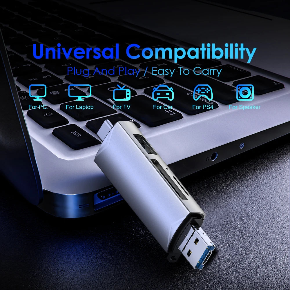 OTG Type C 6 合 1 Micro TF 读卡器 type c 转 usb otg 适配器 USB 3.0 TF 卡 USB 闪存盘多功能读卡器