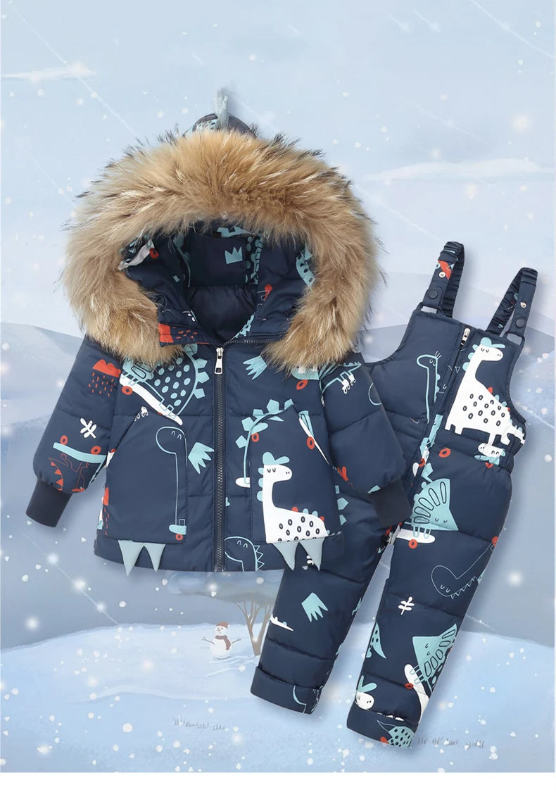 Children Clothing Set Hooded Parka Boy Baby Overalls toddler Girl Clothes Winter Warm Down Jacket Kids dinosaur Coat Snowsuit