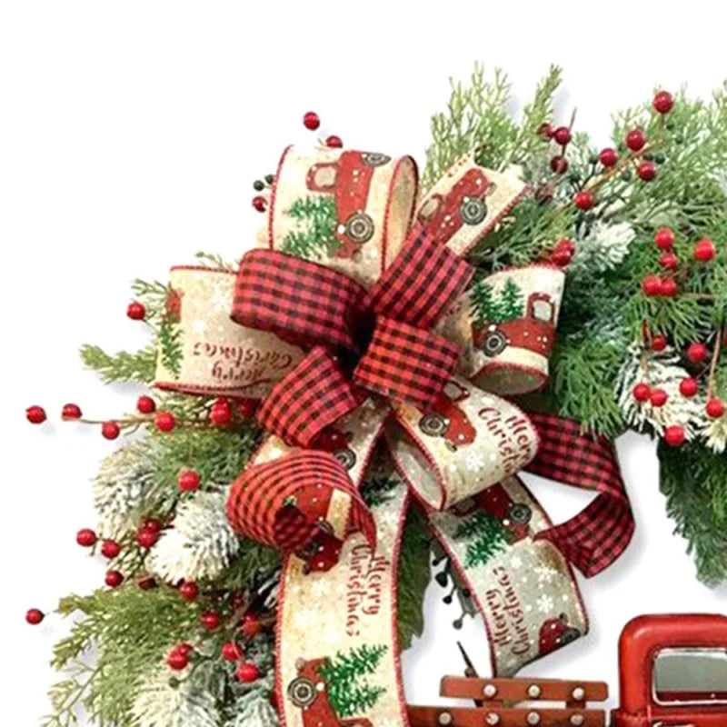 Artificial Christmas Wreath Plant Rattan Red Truck Rustic Fall Front Door Round Garland Simulation Berries Festive Home Decor