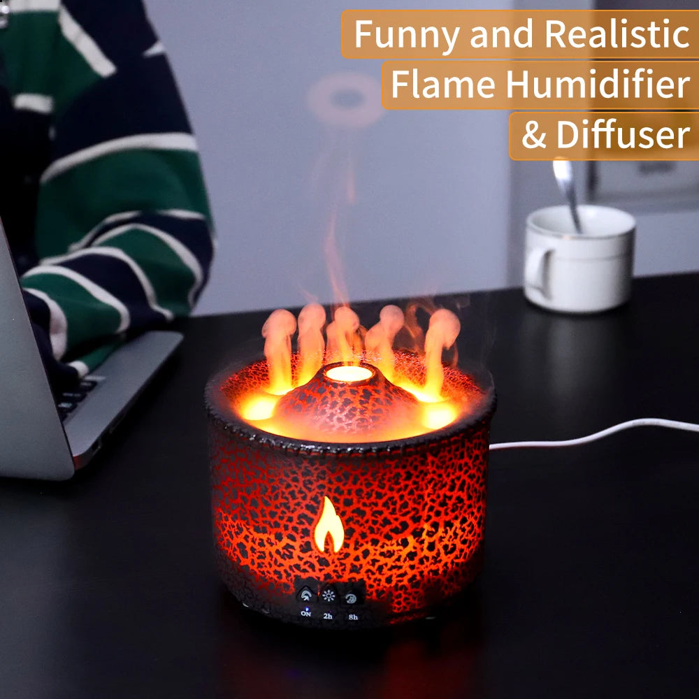 Volcano Fire Flame Air Humidifier Aroma Diffuser Essential Oil with Remote Control Jellyfish for Home Fragrance Mist Mak Smoking