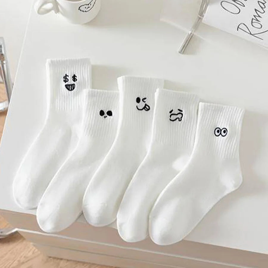 5pcs Women Socks Winter White Socks Absorb Sweat And Prevent Odor White Women's Socks