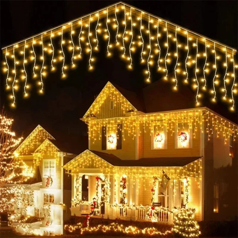 Christmas Garland LED Curtain Icicle Lights Festoon LED Light Droop Waterfall String Lights Outdoor Garden Street Eaves Decor