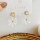 Bulbusbow Translucent White Flower Hanging Earrings for Women – Elegant Rhinestone Ball Drop Earrings with Middle Petals | Cute Romantic Acrylic Ear Decorations