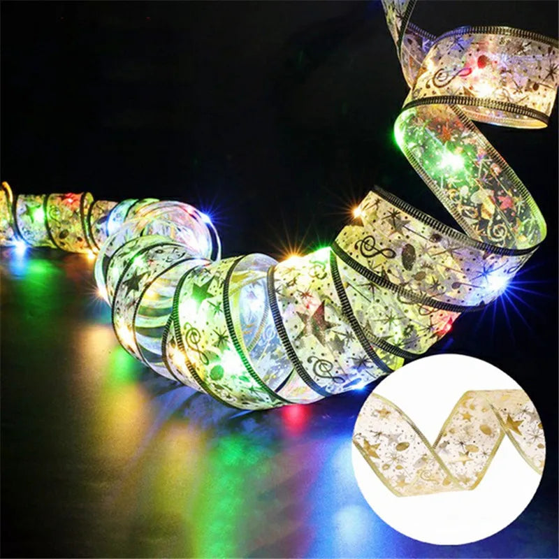 Christmas Decoration LED Ribbon Fairy Lights Christmas Tree Ornaments for Home 2025 DIY Bows Light String Navidad New Year 2025