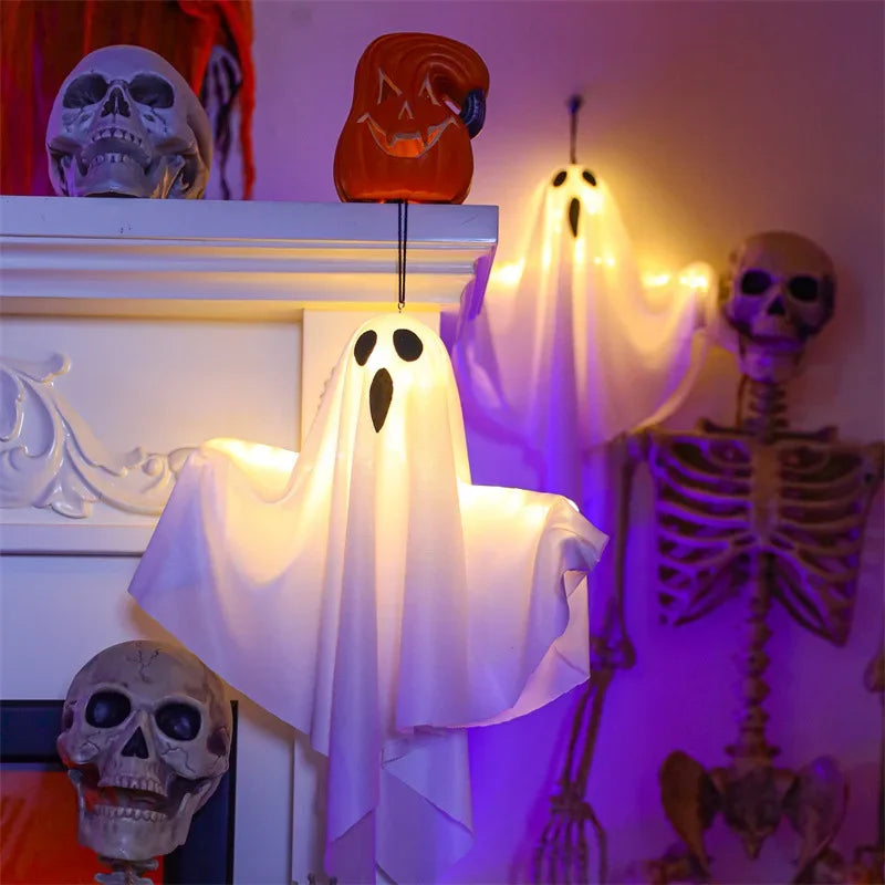 2024 LED Glow Ghost Party Halloween Decorations for Home Indoor Outdoor House Mitten Bar Hanging Horror Props with Lights