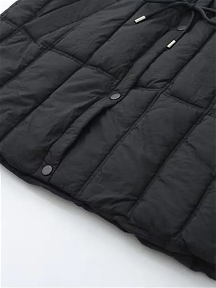 Plus Size Women's Clothing Autumn And Winter New In Thickened Laminated Vest Turndown Collar Mid-Length Quilted Jacket Oversize