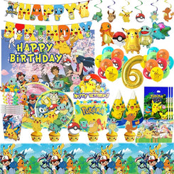 Pokemon Theme Birthday Party Decoration Supplies Cartoon Pokemon Go Tableware Cups Plates Pikachu Balloon For Baby Shower Favors