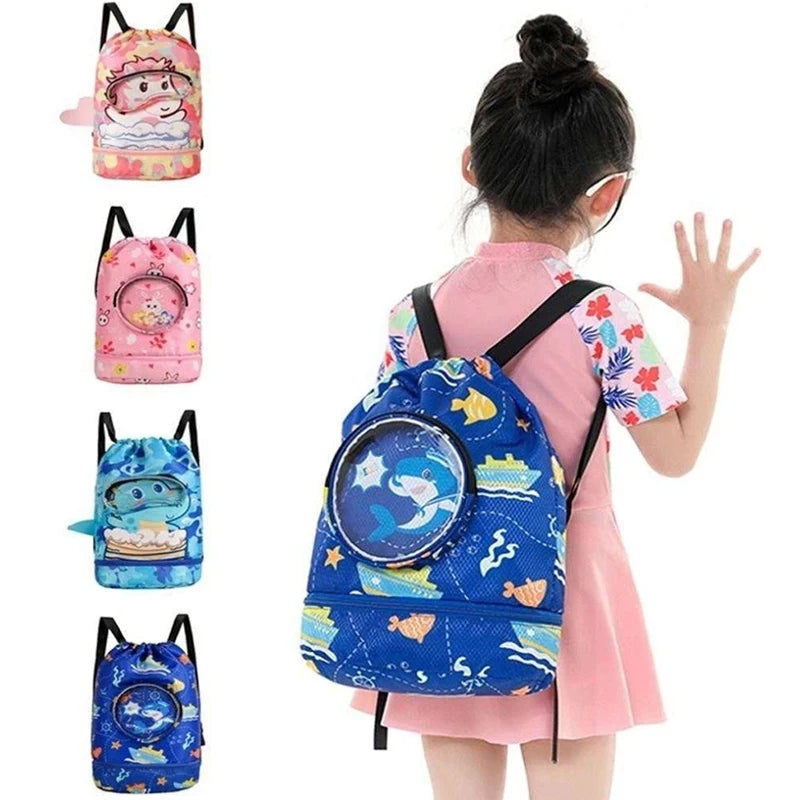 Childrens Cartoon Swimming Bag Waterproof for Kids Women Wet Dry Clothes with Shoes Goggles Storage Pouch Pool Sports Backpack