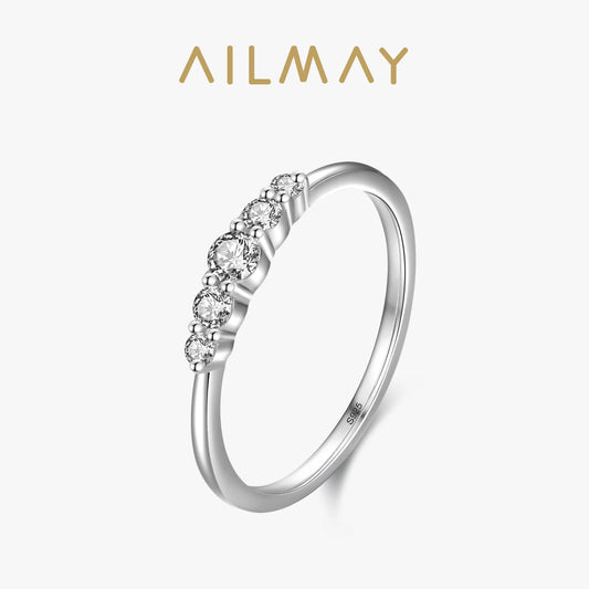 Ailmay Exquisite Sterling Silver 925 Stackable Geometric Design Round Finger Rings for Women Fashion Simple Plain Fine Jewelry