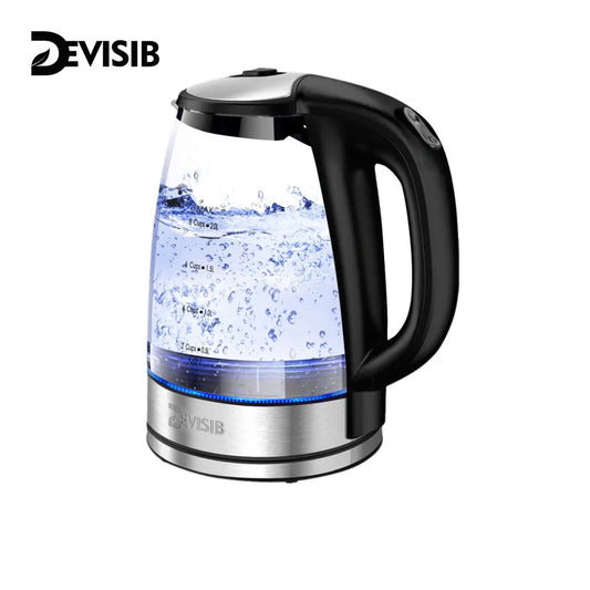 Electric Tea Kettle for Boiling Water Stainless Steel Filter DEVISIB 2L/2200W Hot Water Boiler Wide Opening Automatic Shut Off