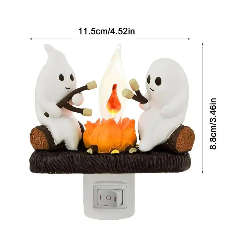 Ghost Campfire Flickering Night Light Lantern Flicker Flame Nightlight 3D LED Small Electric Faux Lantern Halloween Indoor Decor