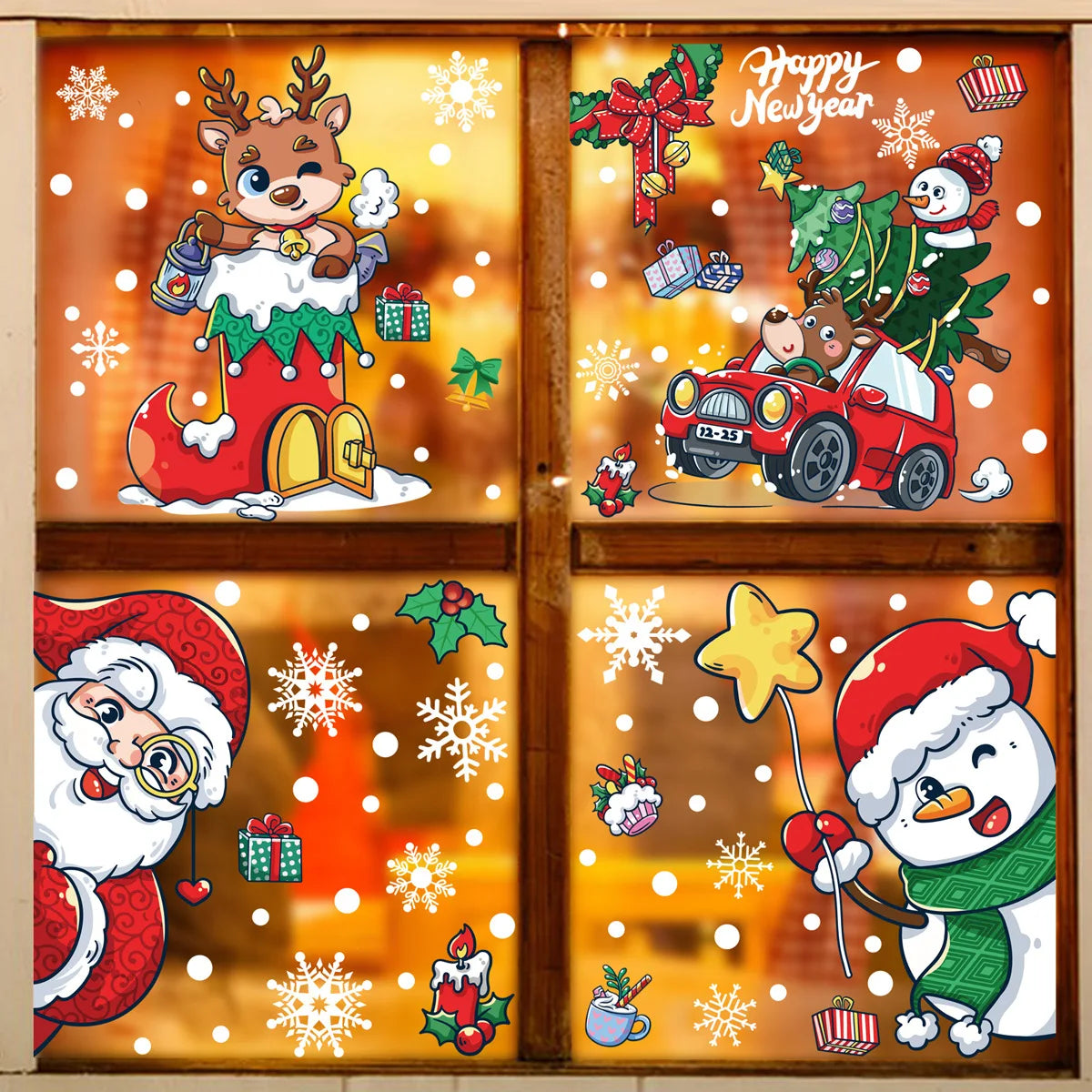 New Christmas Window Stickers Bathroom Shadow Clings Xmas 2023 New Year's Eve Merry Christmas For Kid Birthday Party Decorations