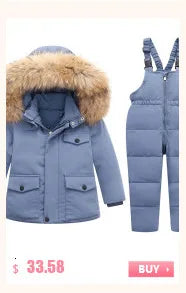 Winter Ski Suit Baby Jumpsuit Boy Overalls Warm down jacket Kids toddler girl Clothes Children Clothing faux fur coat overcoat