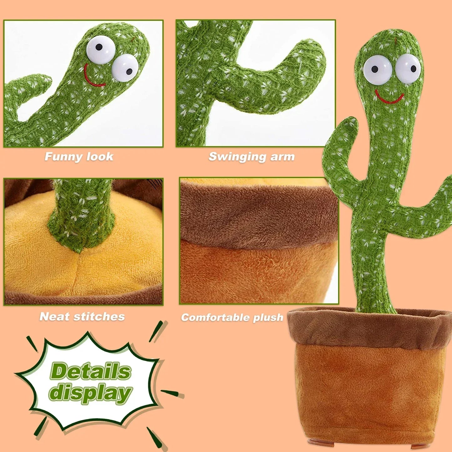 A talking cactus toy that can be charged, recorded, and repeated. Suitable for Spanish, English, and Arabic  voice changer