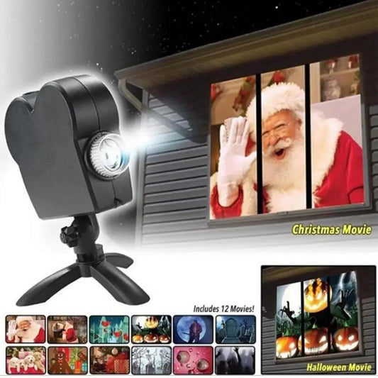 Halloween Christmas Projector Garden Decoration Lighting Wonderland Horror Movie and Tripod Light Show Window Built-in 12 Movies