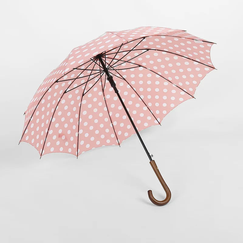 Polka Dot Umbrella Rain Women Elegant Luxury Curved Handle Long Umbrella UV Protection Travel Golf Sun Umbrellas Parasol