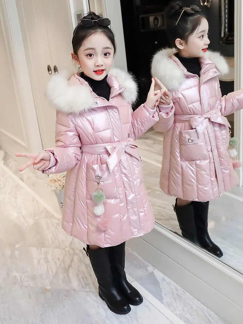 UNITIM 2024 Winter Children Girls Jacket Waterproof Hooded Shiny Thick Girls Outerwear Coat 5-14 Years Kids Teenages Girl Parka