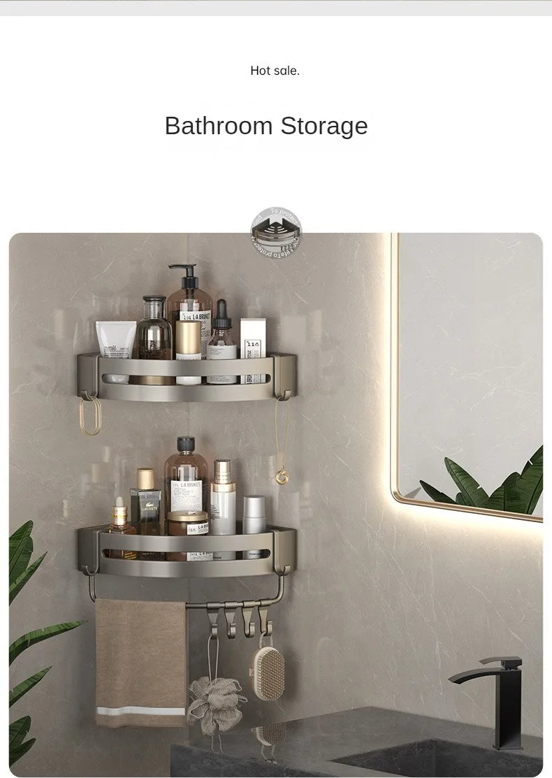 Bathroom Corner Shelf Wall Mounted Aluminum Organizer With Hook Towel Bar No Drill Shelves Storage Rack Bathroom Items Hardwares