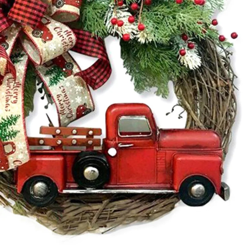 Artificial Christmas Wreath Plant Rattan Red Truck Rustic Fall Front Door Round Garland Simulation Berries Festive Home Decor