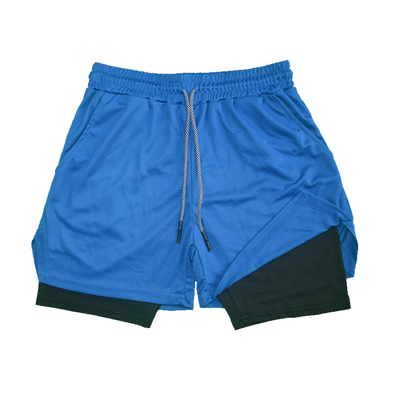 Men's Double Layer Fitness Shorts Drawstring Mesh Lining Elastic Waist Breathable Quick Dry to Beach Pool Summer Male