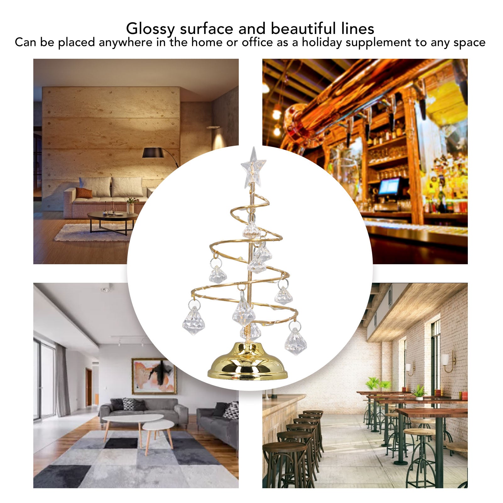 LED Christmas Tree Lamp Small Crystal Decorative Iron Tree Night Light Ornament For Gift Golden Warm Light