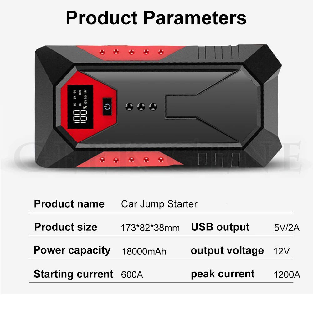 New 1200A Car Jump Starter 18000mAh Power Bank Petrol Diesel Car Battery Charger Starting For Auto Battery Booster to Start Car