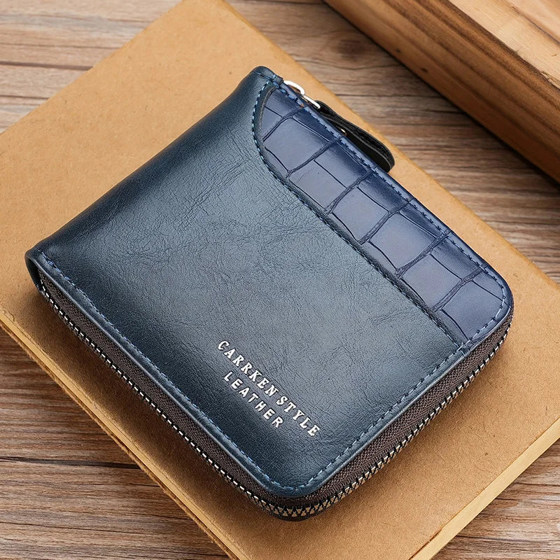 Leather Men’s Wallet Luxury Mens Purse Male Zipper Card Holders with Coin Pocket Rfid Wallets Gifts for Men Money Bag