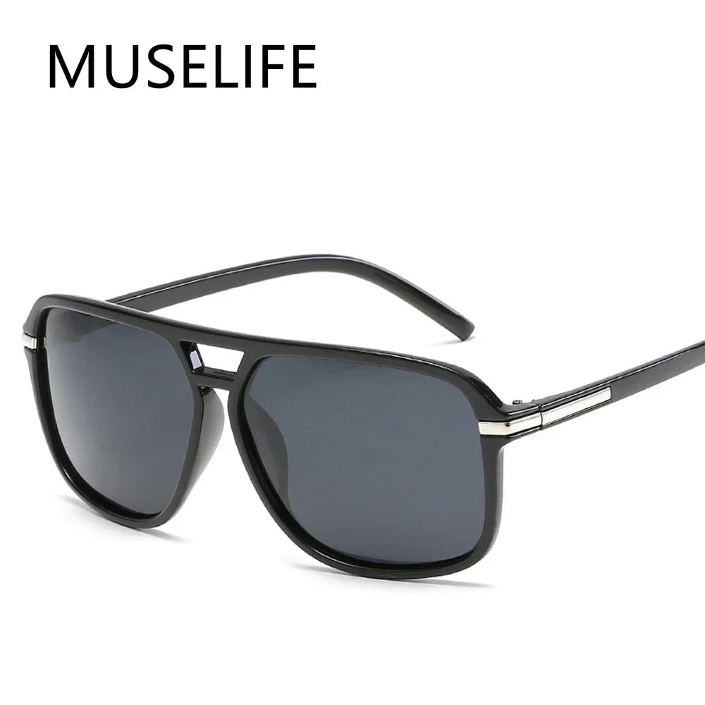 MUSELIFE Round Lens Sunglasses Women Brand Designer Retro Men Matte Black / Bright Black Frame Sunglasses UV400