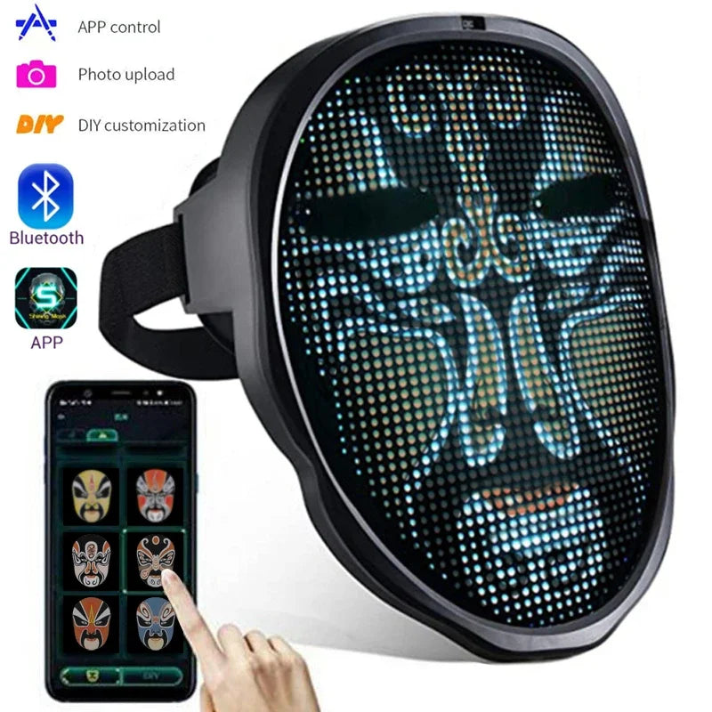 Smart LED Face Masks Programmable Bluetooth APP Control Change Face DIY Photoes for Party Display LED Light Mask for Halloween