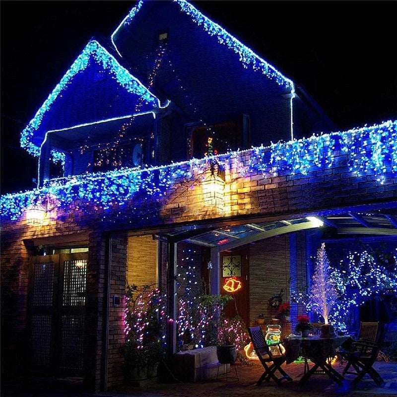 ﻿ Christmas Lights Outdoor Decorations 192 LED 8M Curtain Fairy String Light for Mall Eaves Balcony Fence House Decoration