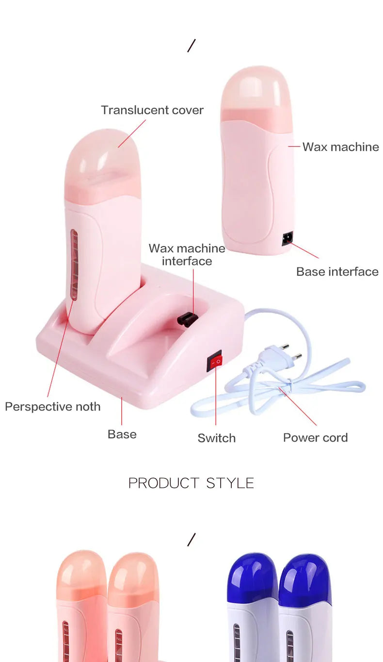 Electric Double Wax Heater Epilator Cartridge Wax Roller Base Roll On Waxing Refillable Hair Removal Machine Depilatory Heater