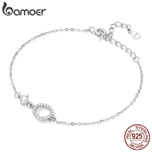 Bamoer Authentic 925 Sterling Silver Simple Ring Bracelet for Women Simple Basic Bracelet for Female Fine Jewelry Wedding Gift