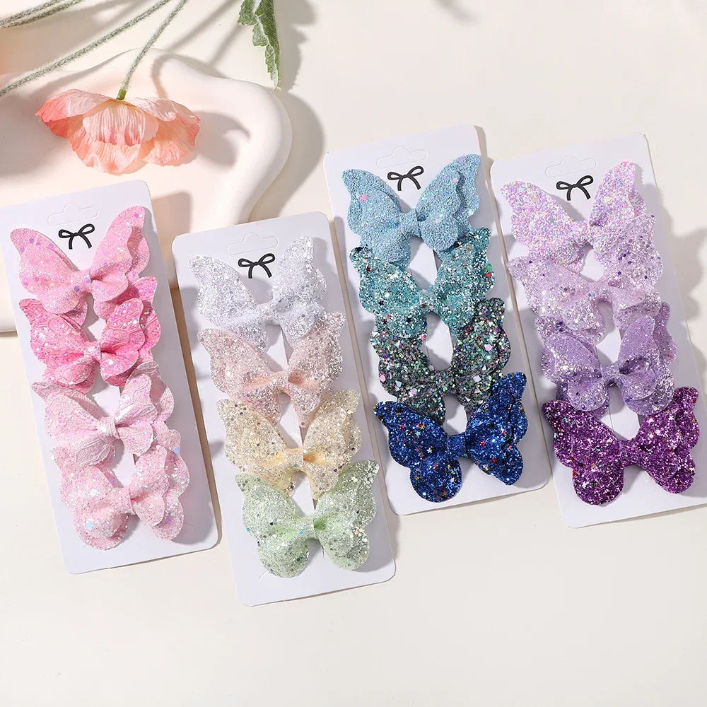 2/4/5Pcs Girls Cute Sequins Double Butterfly Hair Clip Bow Hairpins DIY Headwear Bow Decor Hairgrip Children Hair Accessories