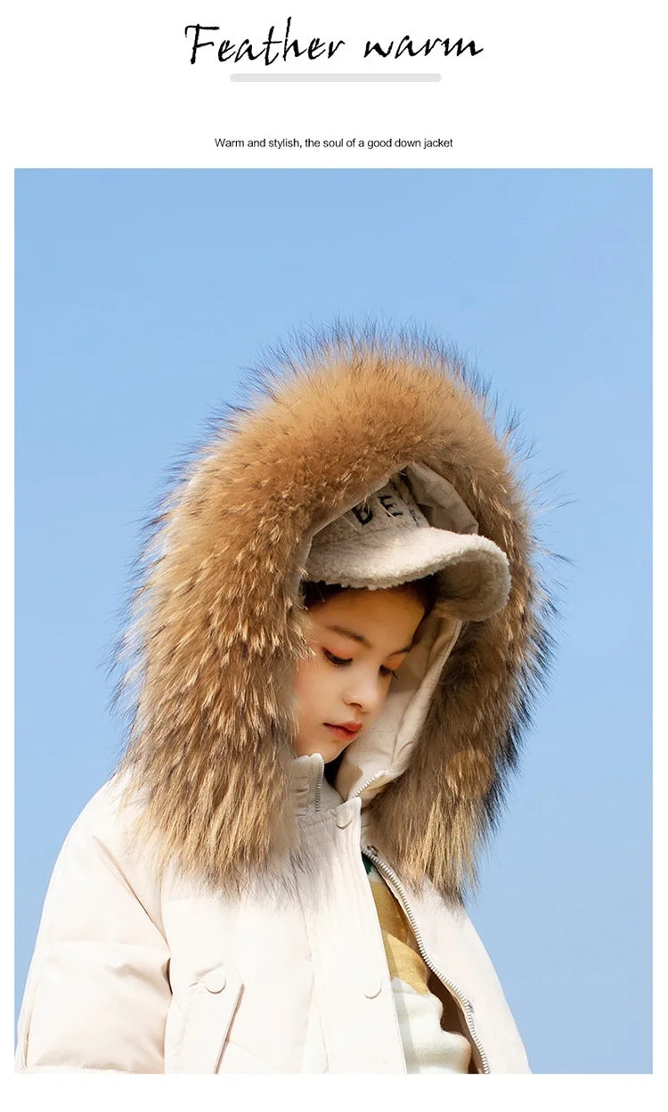 RAISE 2024 Winter Down Jackets For Grils 5-14Y Kids Junior Girl Parkas Real Raccoon Fur Solid Waterbreaker Babys Girls Outerwear