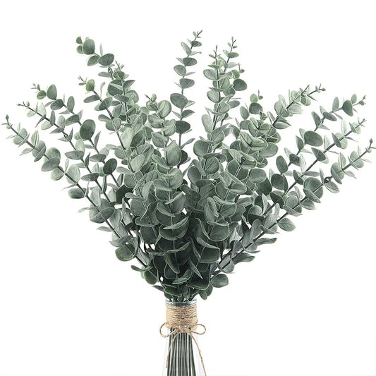 20pcs Artificial Eucalyptus Stems Leaves Green Eucalyptus Branches Fake Plants for Wedding Centerpieces Christmas Navidad Decor