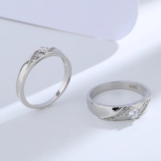 Buyee 925 Sterling Silver Couples Ring Sets White Zircon Simple Ring Finger for Woman Men Fashion Wedding Fine Jewelry Circle