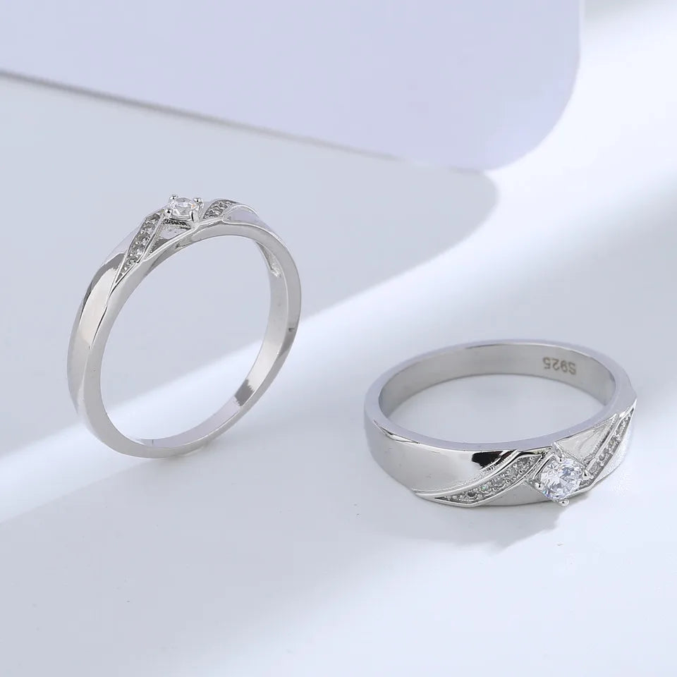 Buyee 925 Sterling Silver Couples Ring Sets White Zircon Simple Ring Finger for Woman Men Fashion Wedding Fine Jewelry Circle