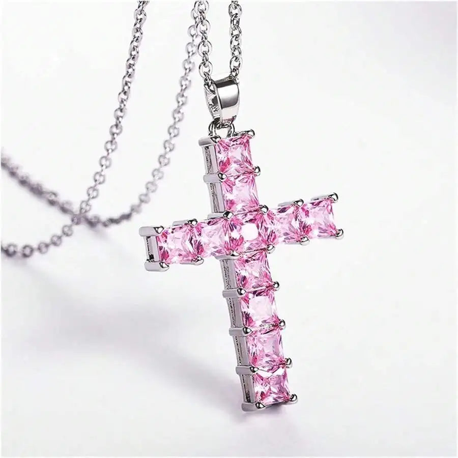 New Fashion Necklaces Female Pendants Gold Multi Color Crystal Jesus Cross Pendant For Women Necklace Party Leisure Time Jewelry