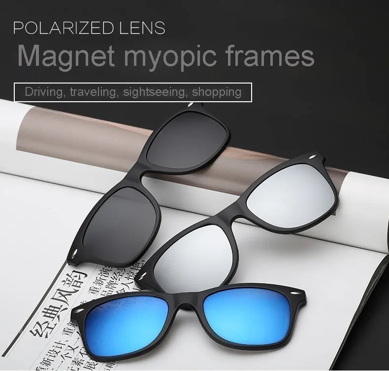 6 In 1 Custom Men Women Polarization Optical Magnetic Sunglasses Clip Magnet Clip on Sunglasses  Clip on Sun Glasses Frame