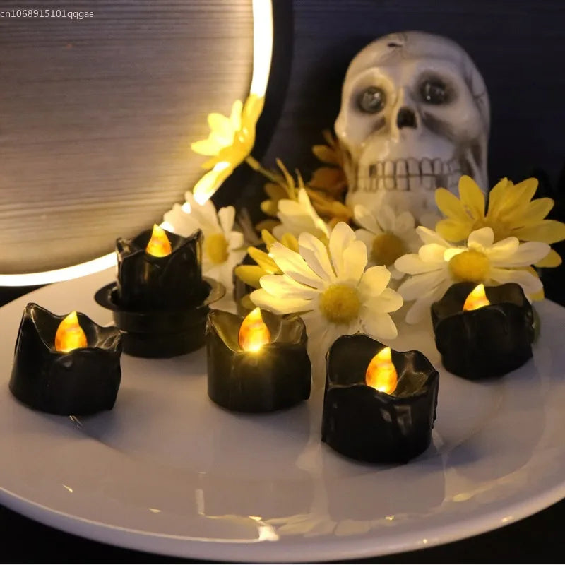 Led Electronic Black Candle Light Household Smokeless Lighting Home Decoration Accessories for Halloween Party Candle Props