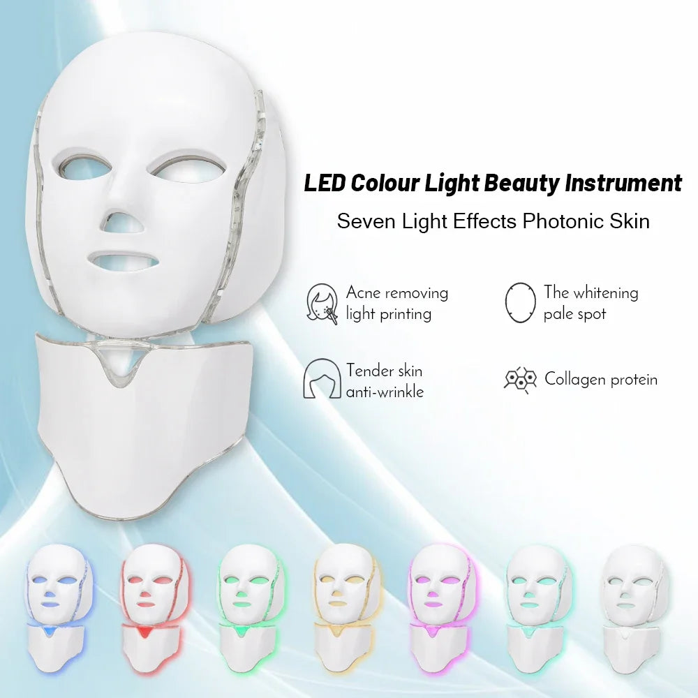 7 Colors Led Facial Mask Led Korean Photon Therapy Face Care Machine Light Therapy Acne Mask Neck Beauty Led Mask