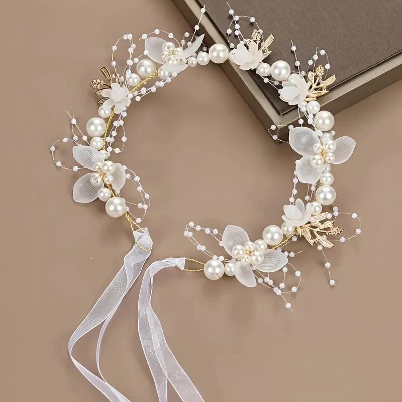 Bulbusbow Sweet Girl Pearl Hair Accessory Romantic Flower Wreath Children's Gift Girl Kawaii Jewelry Fashion Headband Hair Accessory