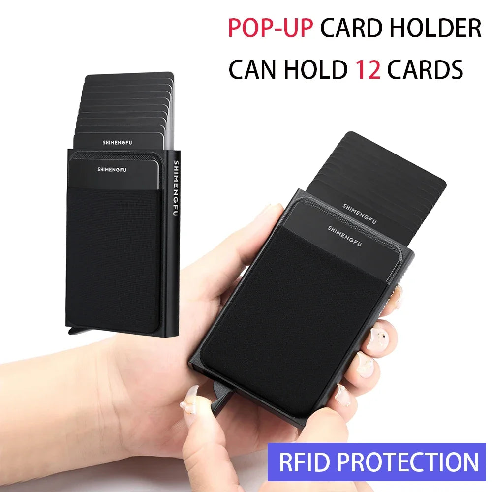 Automatic Flip Card Side Push Card Holder Sleeve Large Capacity 12 Cards Slot Metal Cards Box Men Credit Card Anti-theft Wallets